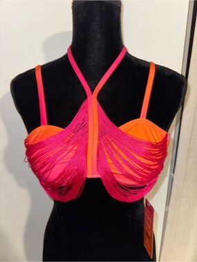 Fringe Halter Bralette in Hot Pink and Orange